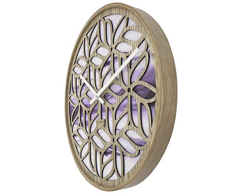Dekorative Holzwanduhr mit Blumenmuster und Zeitanzeige