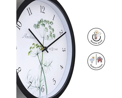 Wanduhr mit Pflanzenmotiv, wetterfest und für den Innen- und Außenbereich geeignet