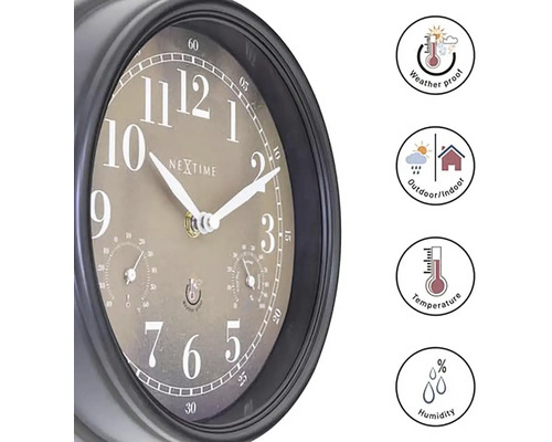 Nextime Wanduhr mit Thermometer und Hygrometer, wetterfest