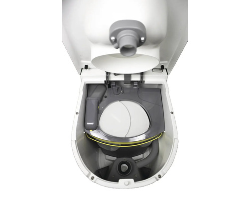 Blick in eine Toilette mit Toilettensitz