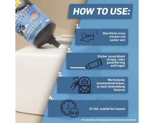 Anleitung zur Anwendung des Klebers in vier Schritten