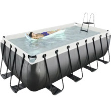 Aufstellpool Framepool-Set EXIT BlackLeather Style rechteckig 400x200x122 cm inkl. Kartuschenfilteranlage & Leiter schwarz