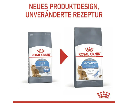 Zwei Packungen Royal Canin Light Weight Katzenfutter mit neuem Produktdesign