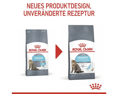 Zwei Packungen Royal Canin Urinary Care Katzenfutter im Vergleich: neues Produktdesign, Rezeptur unverändert