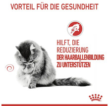 Katze putzt sich, Text: Hilft, die Reduzierung der Haarballenbildung zu unterstuetzen