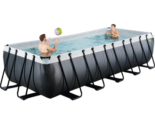 Rechteckiger Rahmenpool mit zwei Personen und einem Ball