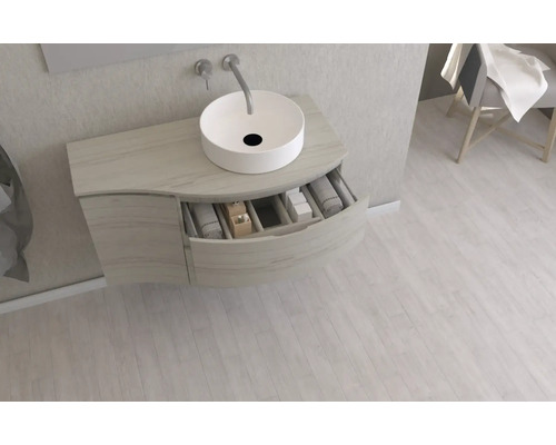 Waschtisch mit Aufsatzwaschbecken und Schublade im Badezimmer