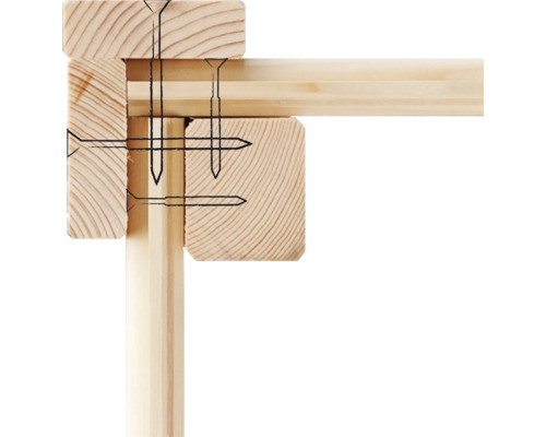 Detailansicht einer Holzverbindung mit Nägeln