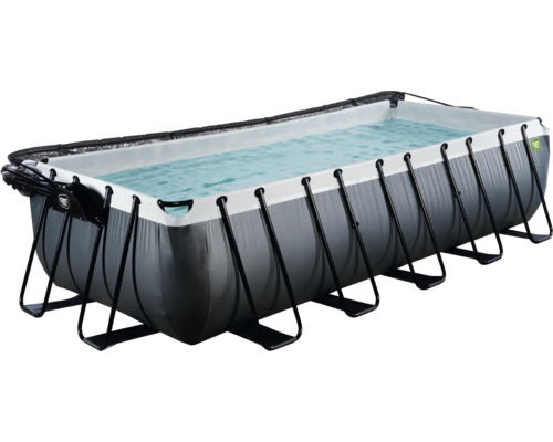 Aufstellpool Framepool-Set EXIT BlackLeather Style rechteckig 540x250x122 cm inkl. Sandfilteranlage, Abdeckung & Leiter schwarz