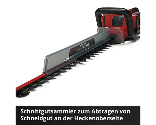 Einhell Akku-Heckenschere mit Schnittgutsammler zur Entfernung von Schnittgut an der Heckoberseite