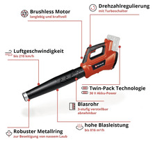 Einhell Akku-Laubbläser mit technischen Details