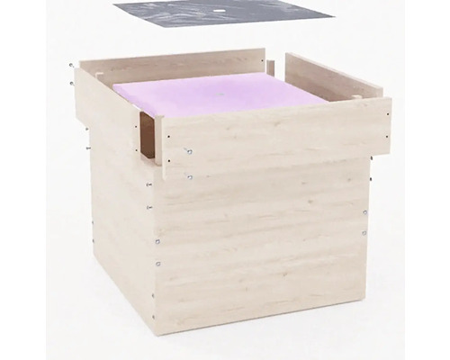 Holzkiste mit Isolierung und Abdeckung für den Garten