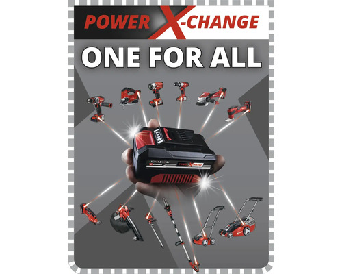 Power X-Change Akku mit Gartengeräten und Werkzeugen