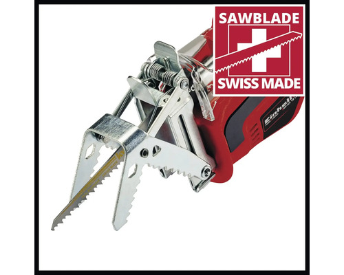 Einhell Logo. Sägeblatt Swiss Made.
