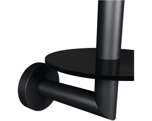 Schwarzer Toilettenpapierhalter mit Ablage für die Wandmontage