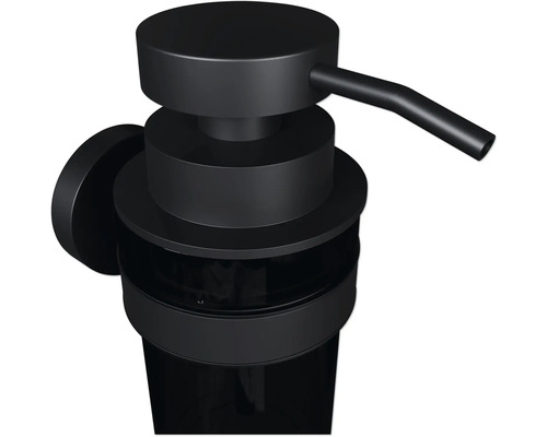 Schwarzer Wandseifenspender aus Kunststoff und Metall