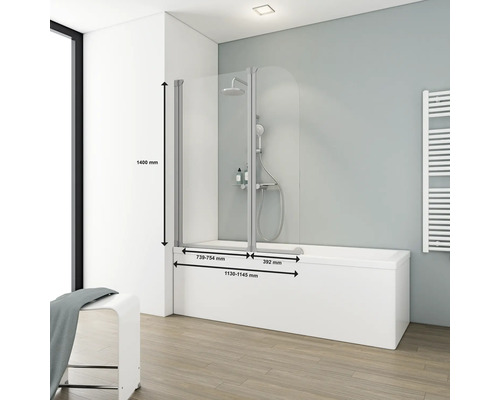 Badewanne mit Duschwand inklusive Maßangaben