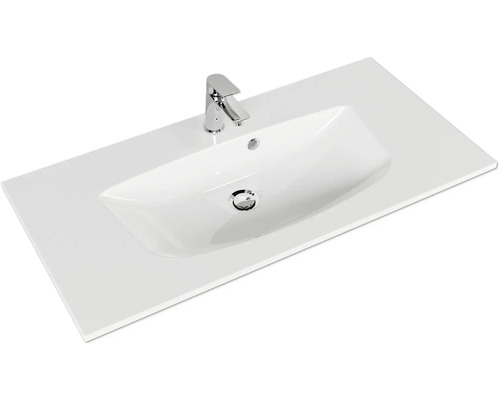 Waschtisch mit Armatur und rechteckiger Platte