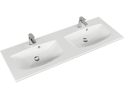 Doppelwaschtisch mit zwei Becken und Armaturen