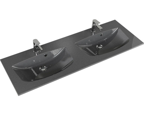 Waschtisch mit zwei Waschbecken und Armaturen