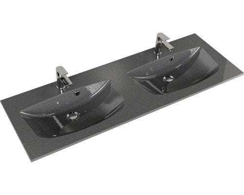 Doppelwaschtisch mit zwei Aufsatzwaschbecken und Armaturen