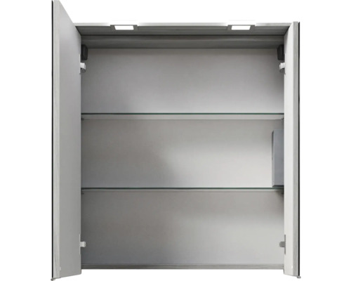 Offener Spiegelschrank mit Glasböden