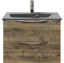 Badmöbel-Set Pelipal Sunline 300 BxHxT 67 x 200 x 48 cm Frontfarbe eiche ribbeck Badmöbelset 3-teilig mit Waschtisch Mineralmarmor grau-metallic