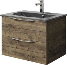 Badmöbel-Set Pelipal Sunline 300 BxHxT 67 x 200 x 48 cm Frontfarbe eiche ribbeck Badmöbelset 3-teilig mit Waschtisch Mineralmarmor grau-metallic