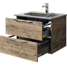 Badmöbel-Set Pelipal Sunline 300 BxHxT 67 x 200 x 48 cm Frontfarbe eiche ribbeck Badmöbelset 3-teilig mit Waschtisch Mineralmarmor grau-metallic