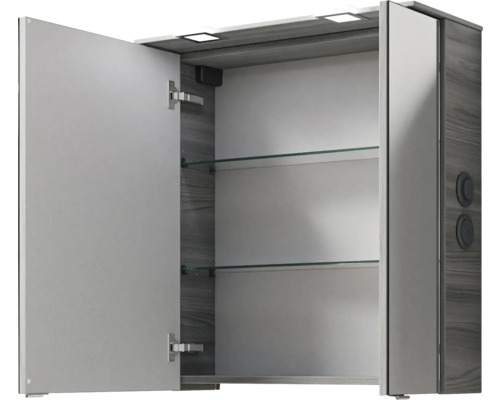 Offener Spiegelschrank mit Glasablagen