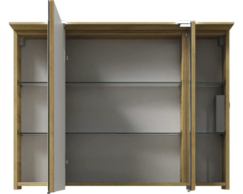 Offener Spiegelschrank mit Glasablagen