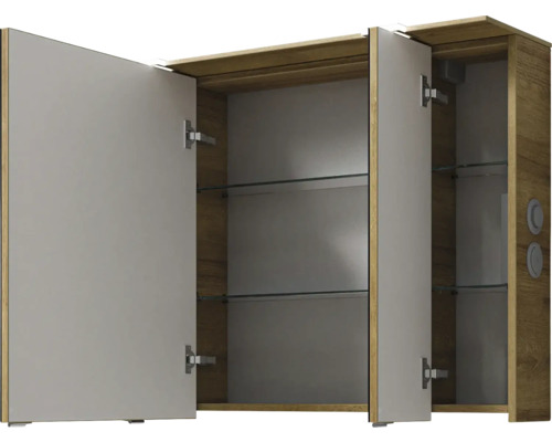 Offener Spiegelschrank mit Glasablagen