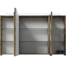 Offener Spiegelschrank mit Glasböden und Beleuchtung