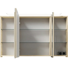 Offener Spiegelschrank mit Einlegeböden aus Glas und Licht