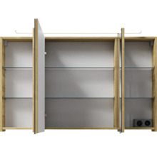 Offener Spiegelschrank mit Holzrahmen und Glasablagen
