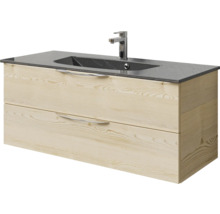 Badmöbelset 3-teilig Pelipal Sunline 300 BxHxT 117 x 200 x 48 cm Frontfarbe eiche mit Waschtisch Mineralmarmor Griff chrom SET-164-112