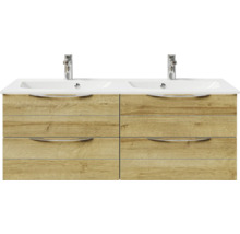 Badmöbel-Set Pelipal Sunline 300 BxHxT 132 x 200 x 48 cm Frontfarbe eiche riviera Badmöbelset 3-teilig mit Waschtisch Mineralmarmor