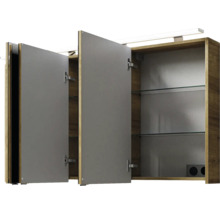 Badmöbel-Set Pelipal Sunline 300 BxHxT 132 x 200 x 48 cm Frontfarbe eiche riviera Badmöbelset 3-teilig mit Waschtisch Mineralmarmor