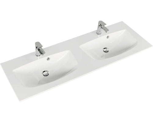 Doppelwaschtisch mit zwei Waschbecken und Armaturen