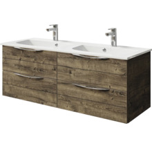 Badmöbel-Set Pelipal Sunline 300 BxHxT 132 x 200 x 48 cm Frontfarbe eiche ribbeck Badmöbelset 3-teilig mit Waschtisch Mineralmarmor
