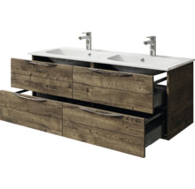 Badmöbel-Set Pelipal Sunline 300 BxHxT 132 x 200 x 48 cm Frontfarbe eiche ribbeck Badmöbelset 3-teilig mit Waschtisch Mineralmarmor