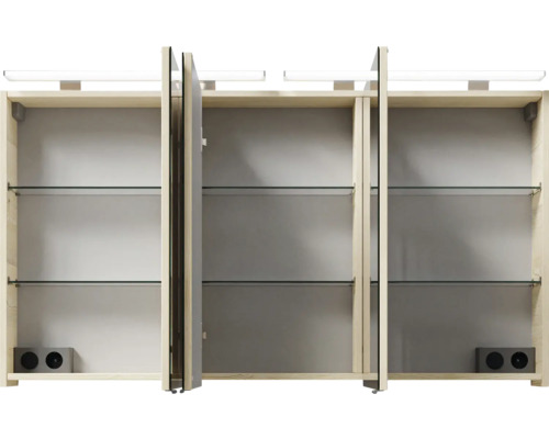 Spiegelschrank mit Holzrahmen und Glasablagen