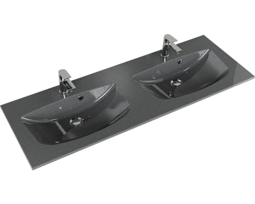 Doppelwaschtisch mit zwei Aufsatzwaschbecken und Armaturen