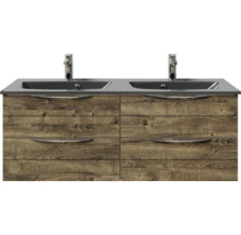 Badmöbel-Set Pelipal Sunline 300 BxHxT 132 x 200 x 48 cm Frontfarbe eiche ribbeck Badmöbelset 3-teilig mit Waschtisch Mineralmarmor grau-metallic