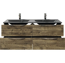 Badmöbel-Set Pelipal Sunline 300 BxHxT 132 x 200 x 48 cm Frontfarbe eiche ribbeck Badmöbelset 3-teilig mit Waschtisch Mineralmarmor grau-metallic