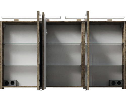 Spiegelschrank mit drei Türen, Glasböden und Beleuchtung