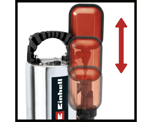 Einhell Logo. Funktion einer Pumpe mit einem vertikalen Pfeil.