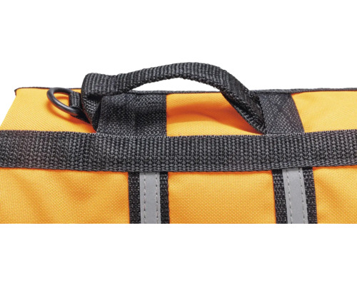 Detailaufnahme einer Schwimmweste mit Griff und D-Ring