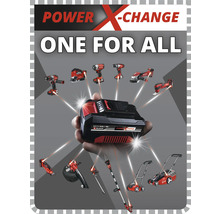 Ein Power X-Change Akku mit verschiedenen Werkzeugen und Gartengeräten.
