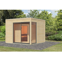 Saunahaus Karibu Termingo 1 B ohne Ofen mit Vorraum und Holztür mit Isolierglas wärmegedämmt